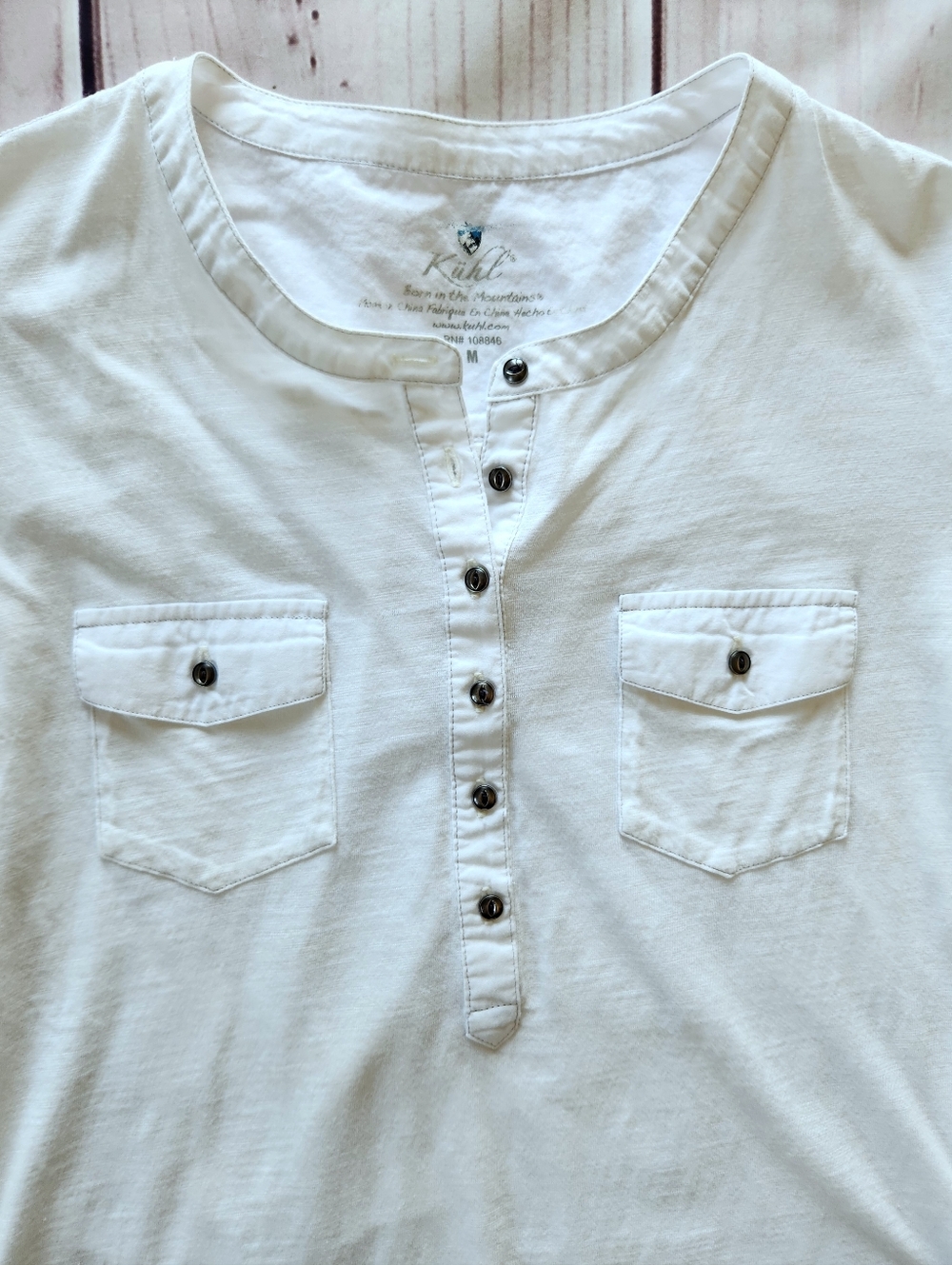 Kuhl "Khloe" Organic Cotton Henley Shirt 3/4 Sleeve White | Women's Size M - Picture 6 of 9